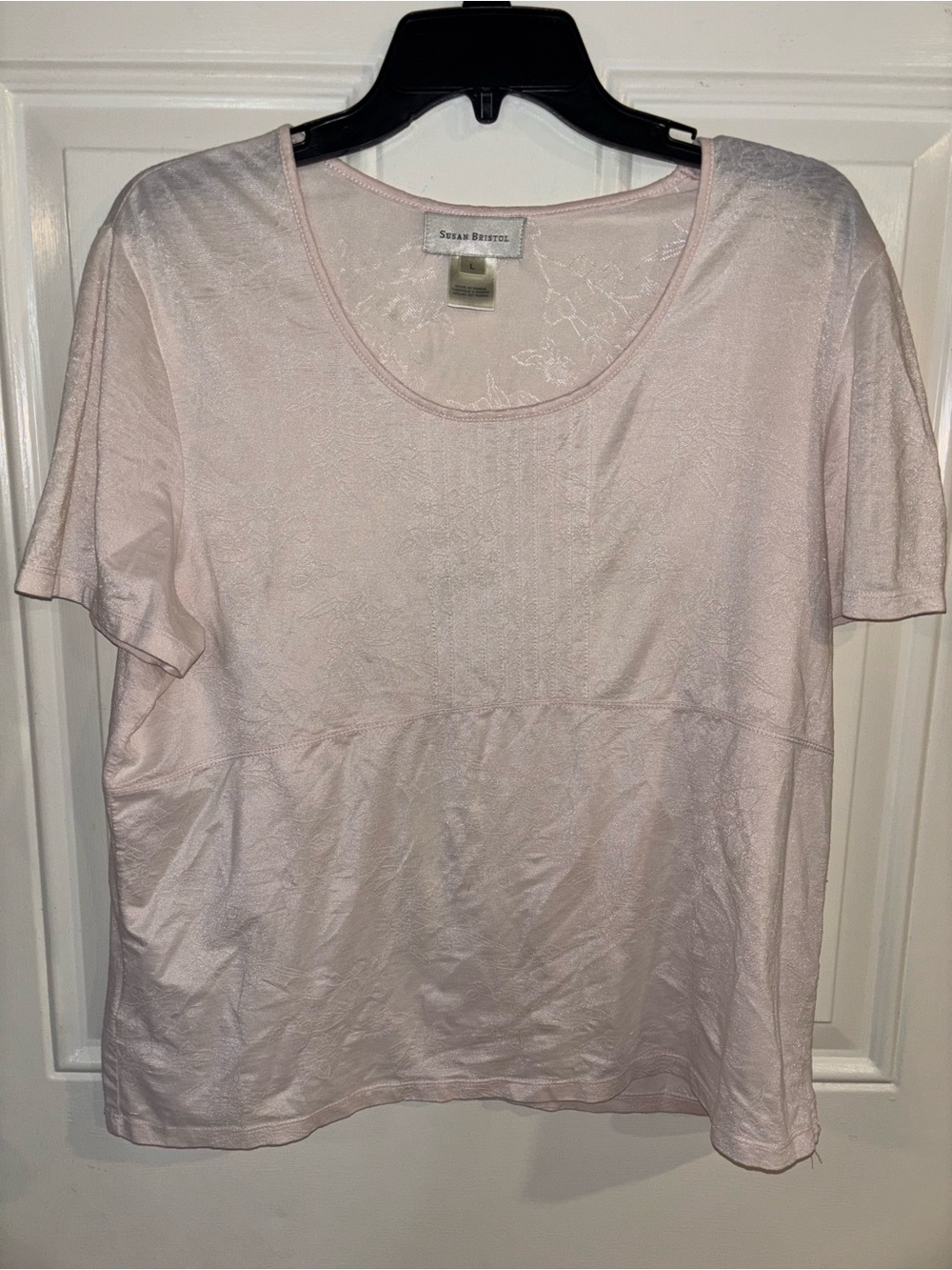 Susan Bristol Pale Pink Short Sleeve Scoop Neck Tee